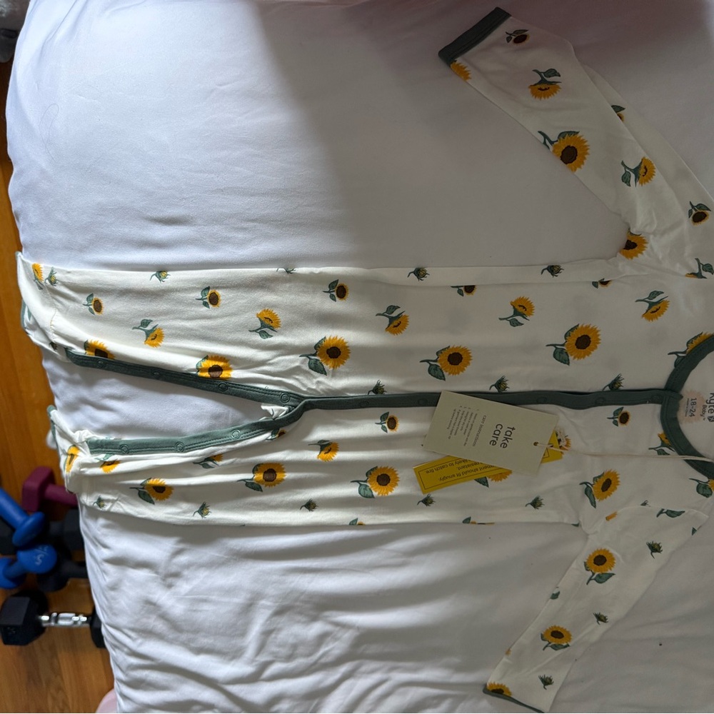 Kyte BABY Sunflower Print Bodysuit - Cream and Yellow